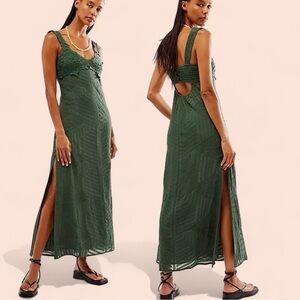 NWOT Free People Coastal Treasures Maxi Dress Green Size XS